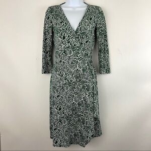 BCBGMaxAzria Green White Print Wrap Dress XS